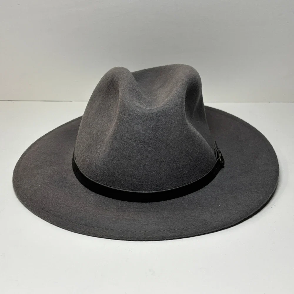 Gelso Bianco Made in Italy Dark Gray 100% Wool Felt Fedora Hat with Leather Band